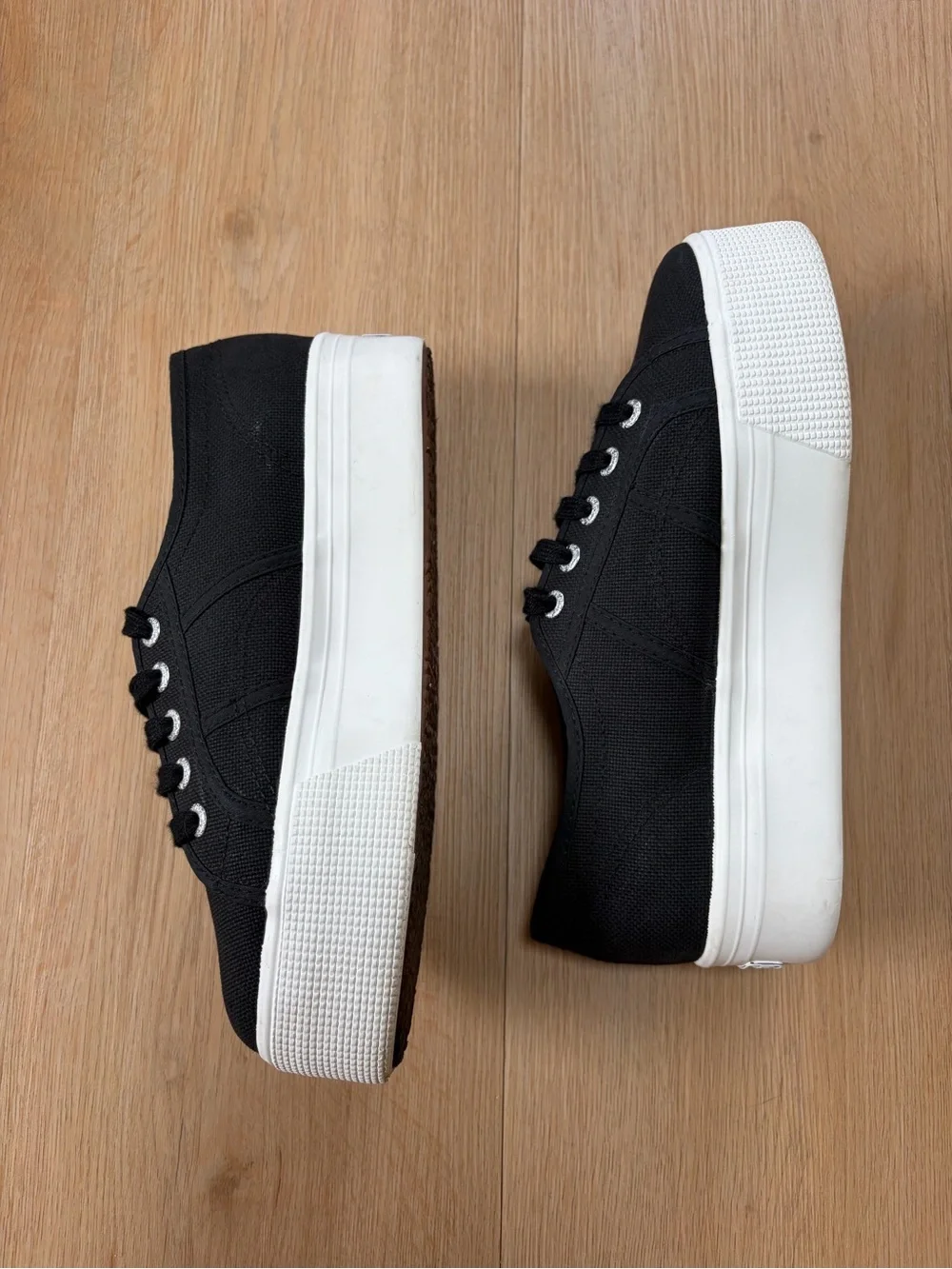Superga Black Canvas Platform Sneakers